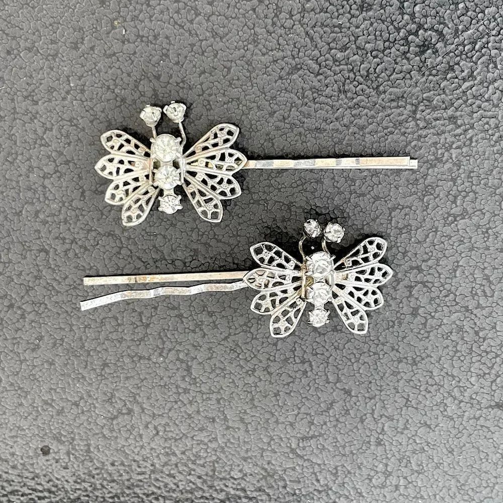 Vintage! Set of 2 Metal, Embellished, Butterfly Hair Clips. From the Mid-1990s.
